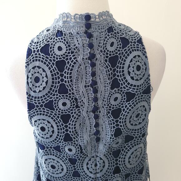 Free People Crochet Lace Shift Dress Periwinkle Fabric Buttons 6 - Picture 7 of 15